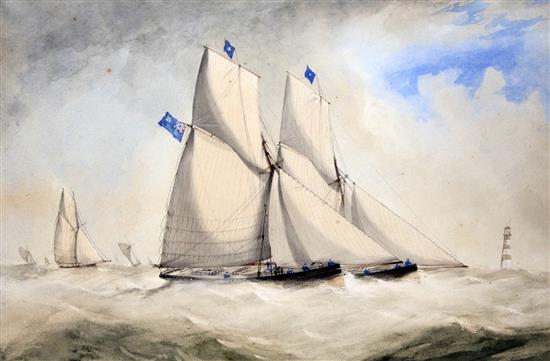 Attributed to Charles Taylor (1756-1823) Cutter yachts; Avon, Gambia & Bluebell, Royal Weston Yacht Club Race, Off the Eddystone lighth